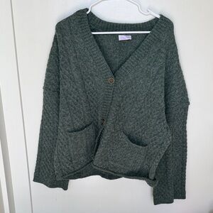 Pink Lily Olive Green V-Neck Chunky Knit Cardigan
